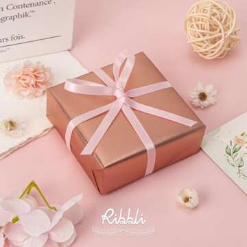 Ribbli Double Faced Light Pink Baby Pink Satin Ribbon,1/4” x Continuous 25 Yards,Use for Bows Bouquet,Gift Wrapping,Baby Shower,Floral Arrangement