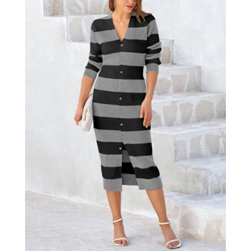 PRETTYGARDEN Women's Fall Long Sleeve V-Neck Sweater Dress