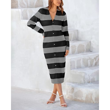 PRETTYGARDEN Women's Fall Long Sleeve V-Neck Sweater Dress