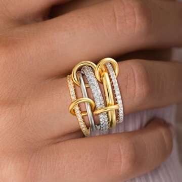 Eaciy Gold Stackable Rings: 18k Gold Plated Cubic Zirconia Set