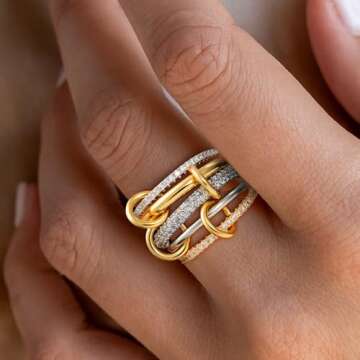 Eaciy Gold Stackable Rings for Women - Elegant Multi-Metal Set