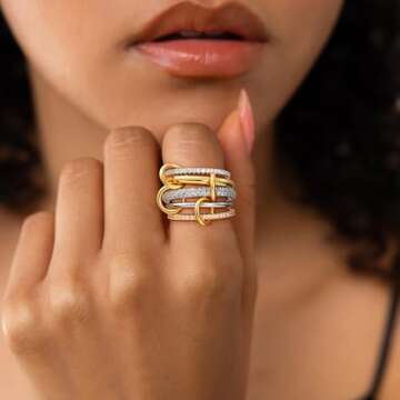 Eaciy Gold Stackable Rings for Women - Elegant Multi-Metal Set