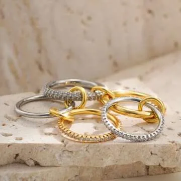 Eaciy Gold Stackable Rings for Women - Elegant Multi-Metal Set