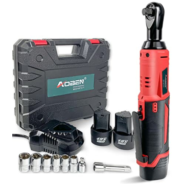 AOBEN Cordless Electric Ratchet Wrench Set, 3/8" 12V Power Ratchet Tool Kit With 2 Packs 2000mAh Lit...