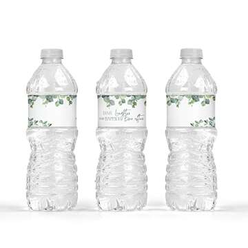 Your Main Event Prints Eucalyptus Wedding Bridal Shower Bottle Wraps - 25 Neutral Greenery Floral Wa...