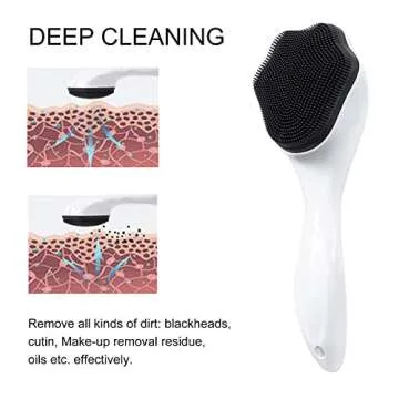 Silicone Face Scrubber Exfoliating Brush, Beomeen 2 Pack Manual Handheld Facial Cleansing Brush Blackhead Scrubber, Soft Bristles Waterproof for Face Skincare (Black White)