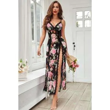 Avidlove Women Deep V Lingerie Lace Chemise One Piece Babydoll Nightgown Sexy Nightwear Side Split Nightdress