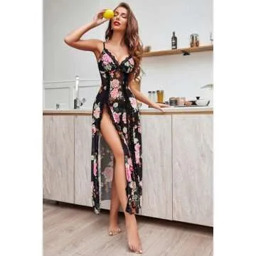 Avidlove Women Deep V Lingerie Lace Chemise One Piece Babydoll Nightgown Sexy Nightwear Side Split Nightdress