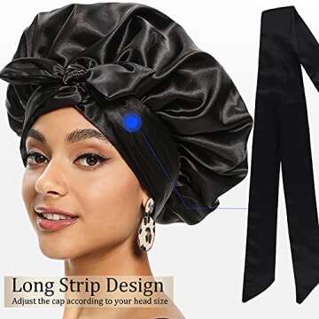 Satin Bonnet for Black Women, Silk Bonnet for Curly Hair Wraps for Sleeping, Satin Scarf for Hair Wr...