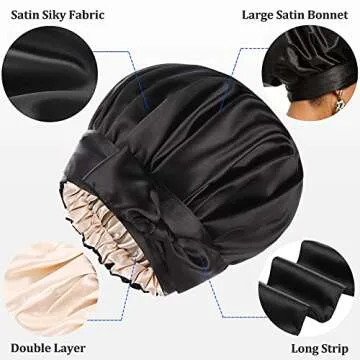 Satin Bonnet for Black Women, Silk Bonnet for Curly Hair Wraps for Sleeping, Satin Scarf for Hair Wrapping at Night