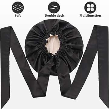 Satin Bonnet for Black Women, Silk Bonnet for Curly Hair Wraps for Sleeping, Satin Scarf for Hair Wrapping at Night
