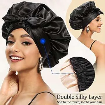 Satin Bonnet for Black Women, Silk Bonnet for Curly Hair Wraps for Sleeping, Satin Scarf for Hair Wrapping at Night