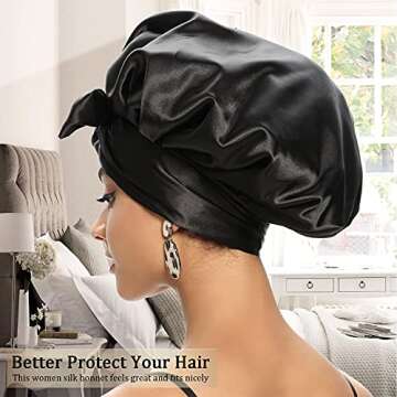 Satin Bonnet for Black Women, Silk Bonnet for Curly Hair Wraps for Sleeping, Satin Scarf for Hair Wrapping at Night