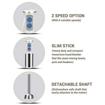 BSTY Immersion Hand Blender 4-in-1 6-Speed Stick Blender Handheld with 16oz Food Chopper and 600ml F...