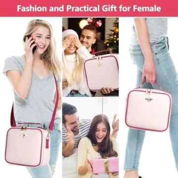 GERYUAEG Travel Makeup Bag with Mirror of LED Lighted, Rechargeable Cosmetic Train Case Artist Makeup Organizer for Women with Adjustable Dividers, Makeup Brushes Holder and Strap (White)