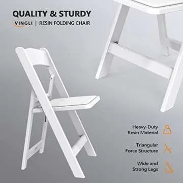 VINGLI Resin Folding Chairs with Cushion, Foldable Plastic Chair with Comfortable Padded Seats, Perfect for Event Party Indoor Outdoor, White, 8 PC