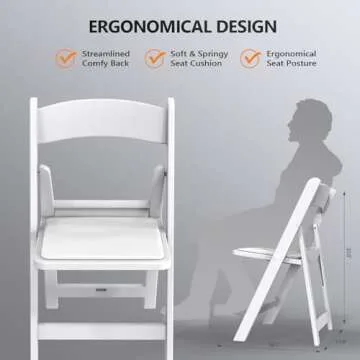 VINGLI Resin Folding Chairs with Cushion, Foldable Plastic Chair with Comfortable Padded Seats, Perfect for Event Party Indoor Outdoor, White, 8 PC