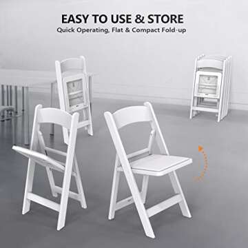 VINGLI Resin Folding Chairs with Cushion, Foldable Plastic Chair with Comfortable Padded Seats, Perfect for Event Party Indoor Outdoor, White, 8 PC