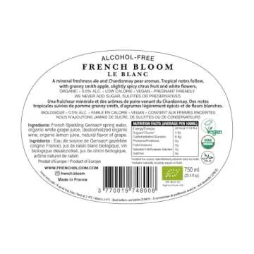 French Bloom Le Blanc Alcohol-Free Sparkling Wine, 750ml - Certified Organic, Vegan, Halal, Low Calorie, Pregnancy Friendly, Sulfite Free - Made with Fine Organic Wine, No Preservatives or Added Sugar