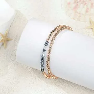 Morse Code Bracelets for Women Girlfriend Funny Valentine's Birthday Chritmas Gifts for Wife Mom Daughter Sister Best Friend Adjustable Bead Wrap Handmade Bangle Hidden Message Jewelry I Love You