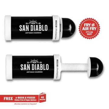 San Diablo Artisan Churros - Gourmet Kitchen Gadget w/hollow nozzle for filled churros + 8 other nozzles + FREE e-book of recipes from top chefs and foodies