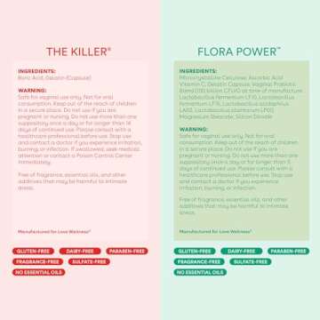 Love Wellness The Killer & Flora Power | Vaginal Suppository Duo with Probiotics, Vitamin C & Boric ...