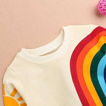 Toddler Kids Baby Girl Boy Long Sleeve Tassel Rainbow Sweatshirt Casual Blouse Pullover Tops(Beige, 12-18 Months(90))