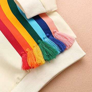 Toddler Kids Baby Girl Boy Long Sleeve Tassel Rainbow Sweatshirt Casual Blouse Pullover Tops(Beige, 12-18 Months(90))