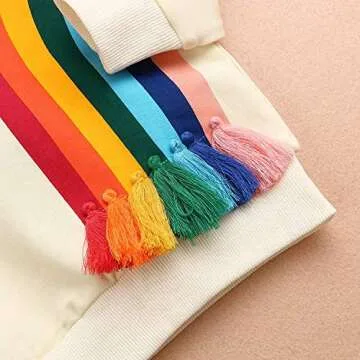 Toddler Kids Baby Girl Boy Long Sleeve Tassel Rainbow Sweatshirt Casual Blouse Pullover Tops(Beige, 12-18 Months(90))