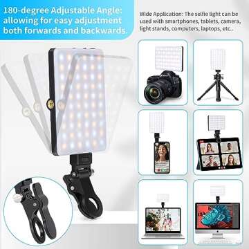 Bonvvie Rechargeable LED Selfie Light with Front/Back Phone Clip, Phone Light for iPhone Android iPa...