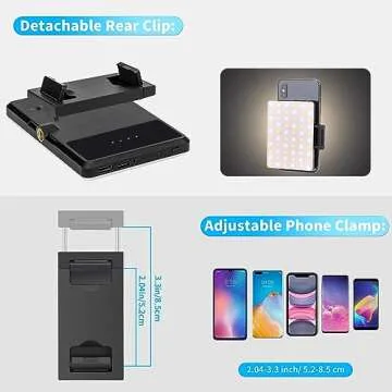 Bonvvie Rechargeable LED Selfie Light with Front/Back Phone Clip, Phone Light for iPhone Android iPad Tablet Laptop, Bi-Color Photography Camera Lighting for Makeup TikTok Selfie Vlog Video Conference
