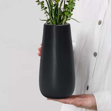 D'vine Dev 10 Inch Ebony Black Elegant Oval Ceramic Vase for Flowers