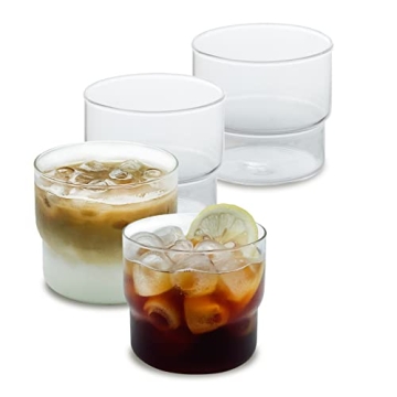 INSETLAN Vintage Glassware Set of 4, Stackable Colored Drinking Glass Cups, Premium Glass Tumbler fo...