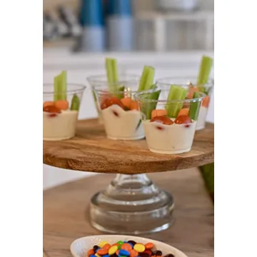 Mud Pie Wood Glass Cake Stand Set for Elegant Serving