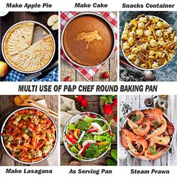 8 Inch Cake Pan Set, P&P CHEF 2-Pieces Stainless Steel Round Oven Baking Pans for Birthday Wedding, Heavy Duty & Non Toxic, Mirror Polished & Dishwasher Safe