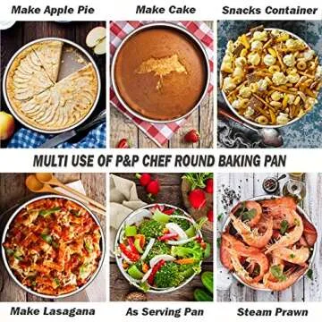 8 Inch Cake Pan Set, P&P CHEF 2-Pieces Stainless Steel Round Oven Baking Pans for Birthday Wedding, Heavy Duty & Non Toxic, Mirror Polished & Dishwasher Safe