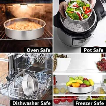 8 Inch Cake Pan Set, P&P CHEF 2-Pieces Stainless Steel Round Oven Baking Pans for Birthday Wedding, Heavy Duty & Non Toxic, Mirror Polished & Dishwasher Safe