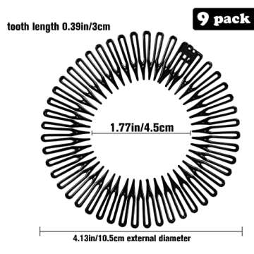 Nuenen Hairband, 9 Pieces Full Circular Stretch Comb Flexible Plastic Circle Comb Headband Hairband ...