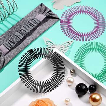 Nuenen Hairband, 9 Pieces Full Circular Stretch Comb Flexible Plastic Circle Comb Headband Hairband Holder for Women Hair Accessories, Multicolor