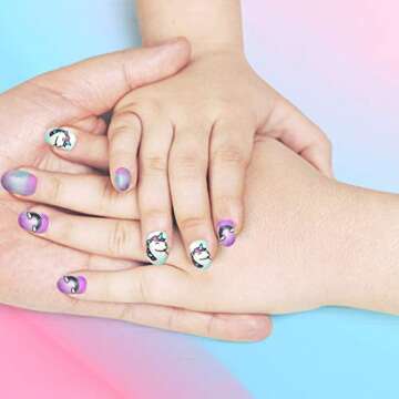 Allstarry 120pcs 5 pack Children Nails Press on Pre-glue Full Cover Glitter Gradient Color Rainbow S...