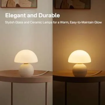 Dawnwake Mushroom Lamp Small Lamp, Table Bedside Nightstand Lamp for Bedroom, Cute Mini Modern Lamp Dimmable, Unique Aesthetic Home Decor for Living Room Girl Gifts, Ceramic Base Glass Lamp(White)