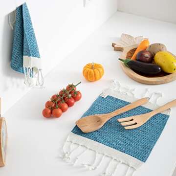 SMYRNA TURKISH COTTON Vintage Series Kitchen Dish Towels Pack of 4, Machine Washable Wash Cloths, Ultra Soft, Absorbent, Prewashed and Quick Dry Turkish Dish Towels, 15x26 Inch (Turquoise)