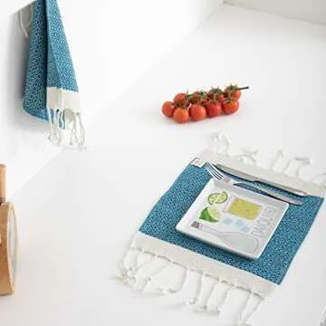 SMYRNA TURKISH COTTON Vintage Series Kitchen Dish Towels Pack of 4, Machine Washable Wash Cloths, Ultra Soft, Absorbent, Prewashed and Quick Dry Turkish Dish Towels, 15x26 Inch (Turquoise)