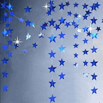 Decor365 Reflective Blue Star Garlands Streamer/Bunting/Backdrop Party Decoration Stars Hanging Deco...