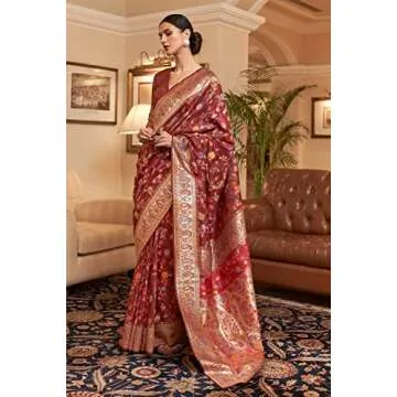 SGF11 Women's Kanjivaram Soft Silk Saree With Blouse Piece (Maroon) 6.3metres