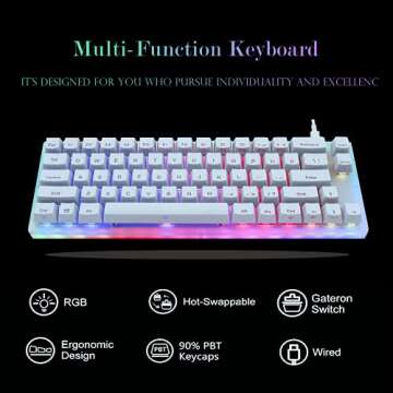 Womier K66 60% Keyboard - Mechanical Keyboard, Hot Swappable Wired RGB Backlit Keyboard, Gateron Switch Acrylic Gaming Keyboard for PC PS4 Xbox, Blue Switches