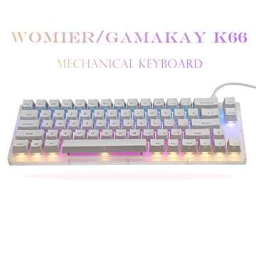 Womier K66 60% Keyboard - Mechanical Keyboard, Hot Swappable Wired RGB Backlit Keyboard, Gateron Switch Acrylic Gaming Keyboard for PC PS4 Xbox, Blue Switches