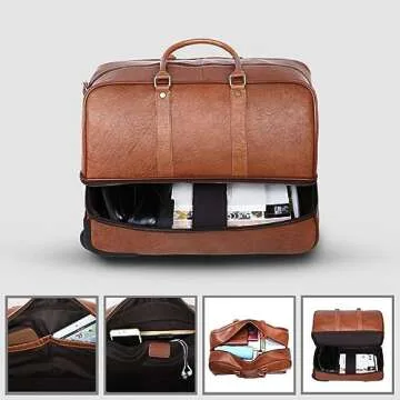 Leathario Leather Luggage travel duffle bag weekend overnight bag rolling suitcase