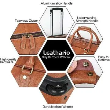 Leathario Leather Luggage travel duffle bag weekend overnight bag rolling suitcase