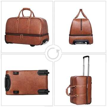 Leathario Leather Luggage travel duffle bag weekend overnight bag rolling suitcase